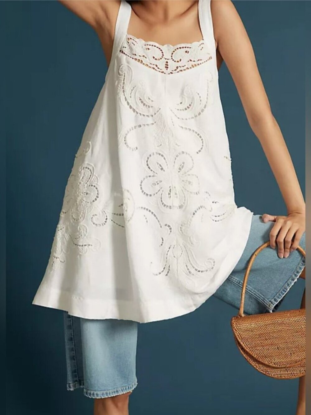 Anthropologie Pilcro Mini Embroidered Eyelet Linen Dress size M - Picture 2 of 7